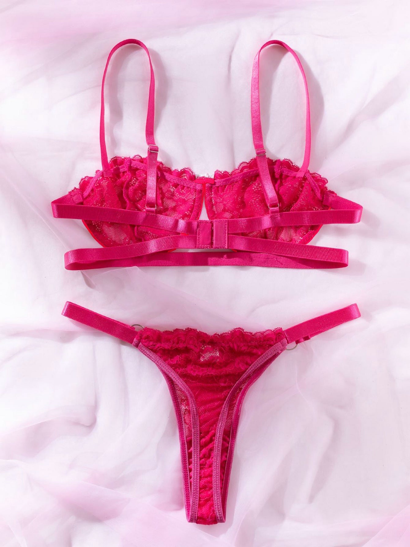 INS Internet Celebrity Lace Embroidery Mesh See through Sexy Lingerie 2 piece Set
