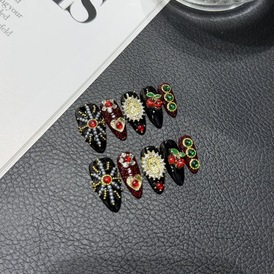 Hot Babes Glittering Full Diamond in Almond Nail Premium Sense HandmadePress on Nails Fake Fingers