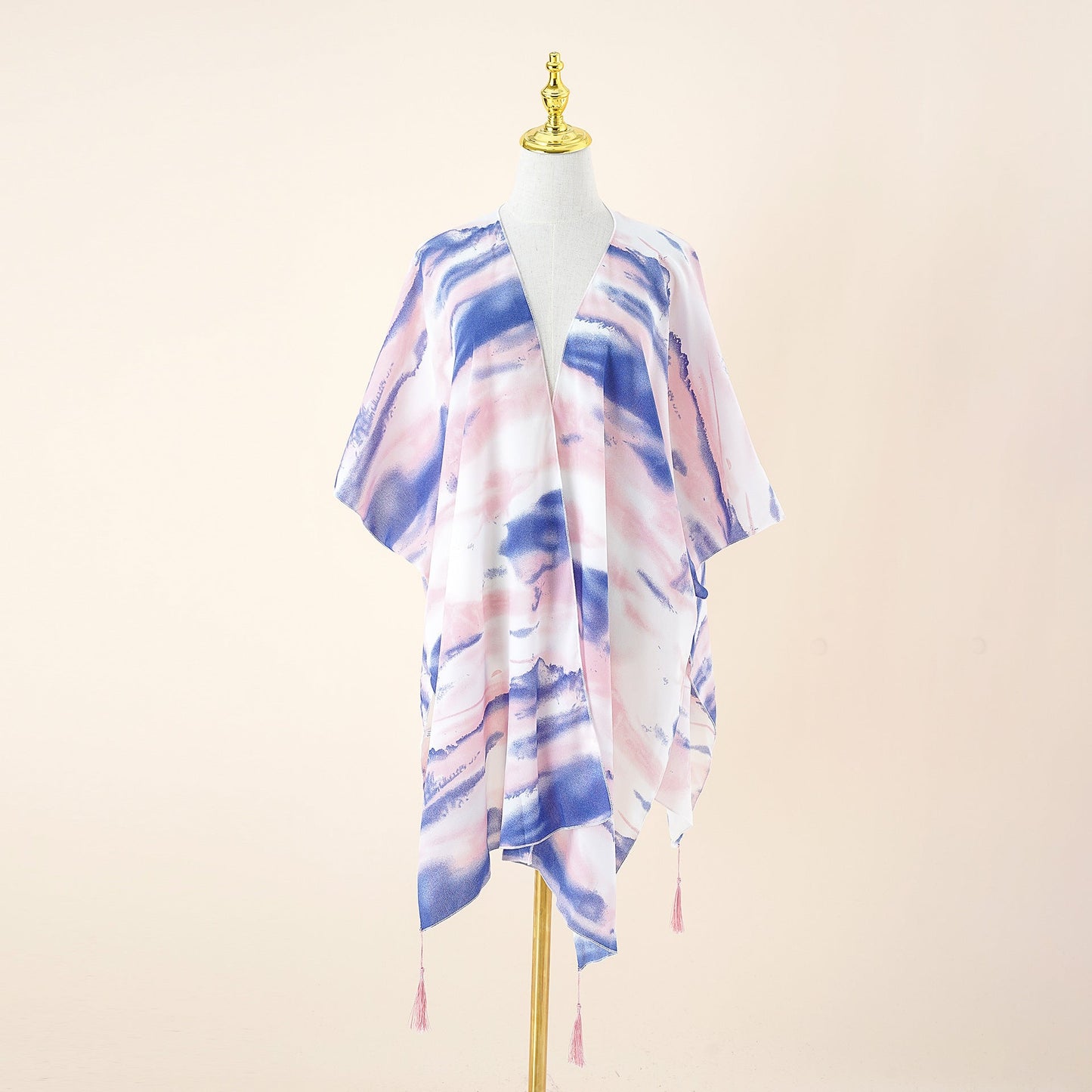 Spring Summer Striped Color Matching Tassel Shawl Beach Sun Protection Sunshade Cardigan Coat