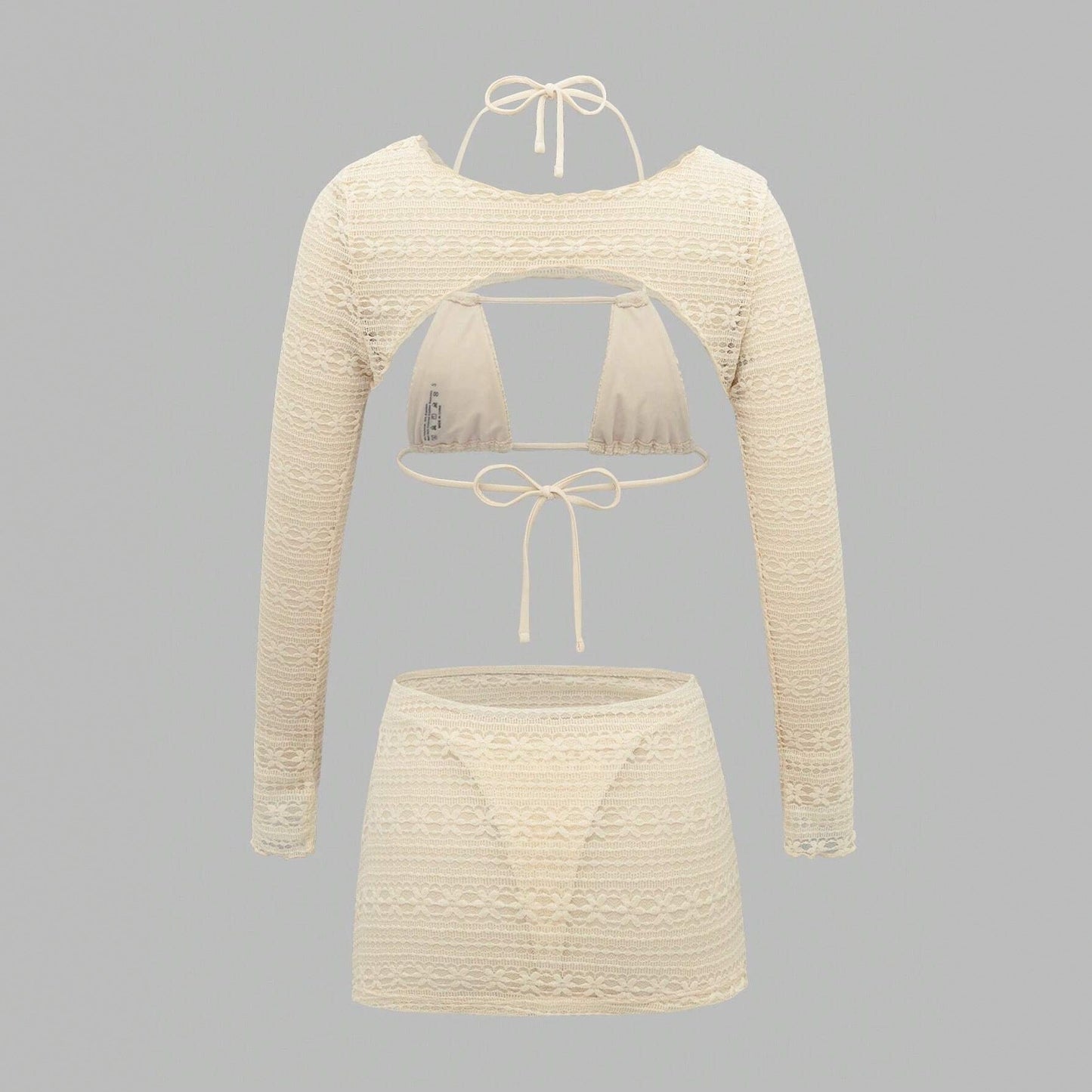 Sexy Bikini Swimsuit Long Sleeve Cover Up Skirt 4 Piece Set