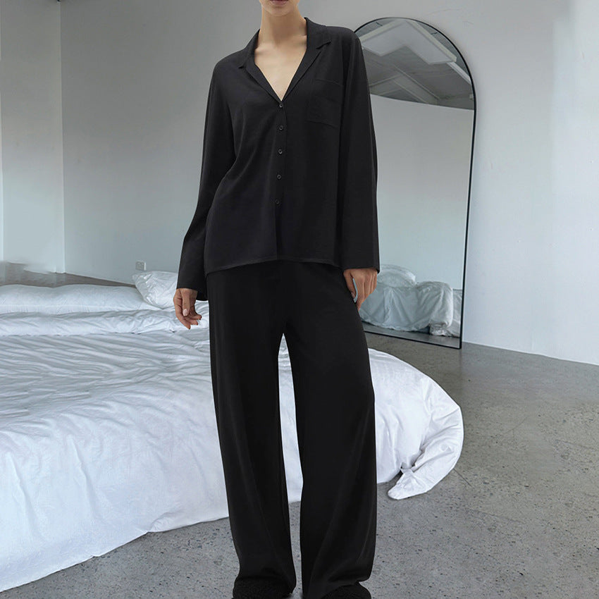 Comfort Knitted Loose Cardigan Long Sleeve Pants Pajamas Women Casual Simple Home Wear