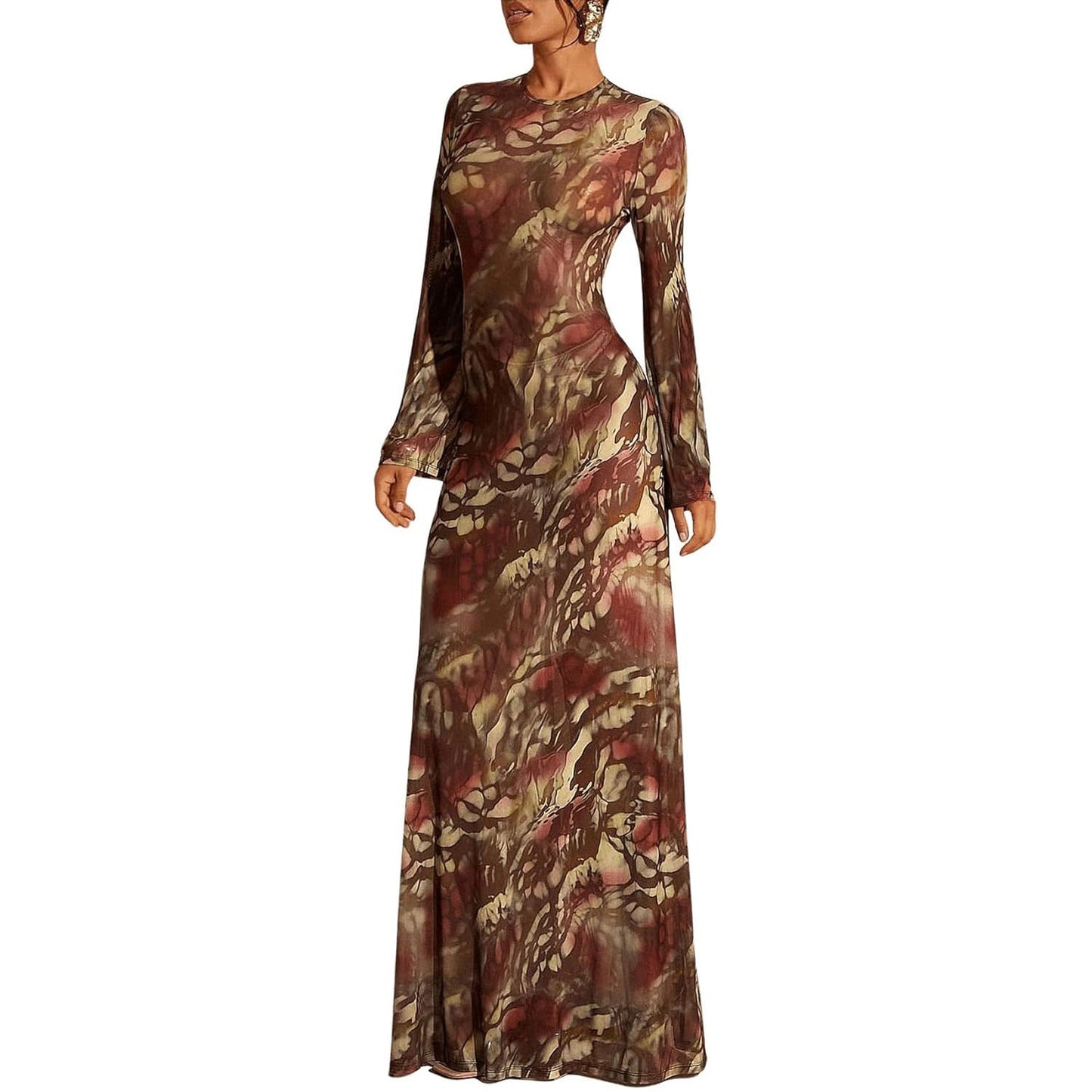 Women's Mesh Printed Cover-Up Casual Vacation Beach Maxi Dress