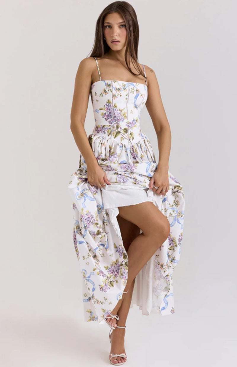Elegant & Gentle Style Slimming Floral Spaghetti Strap Ethereal Dress