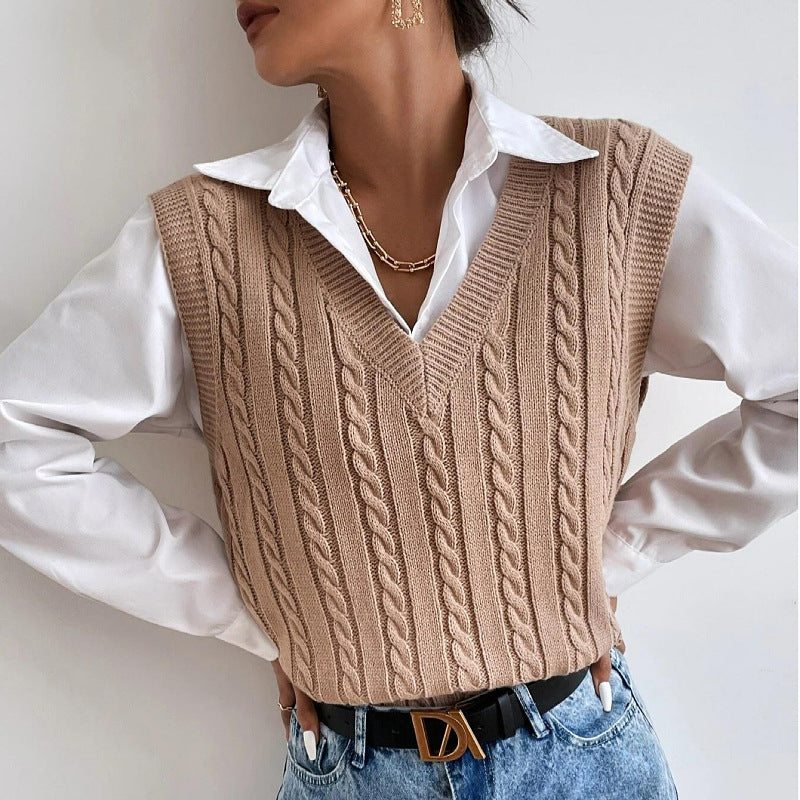 Twist Vest Women Inner Wear Outer Wear Solid Color All Matching Knitted Sweater Vest