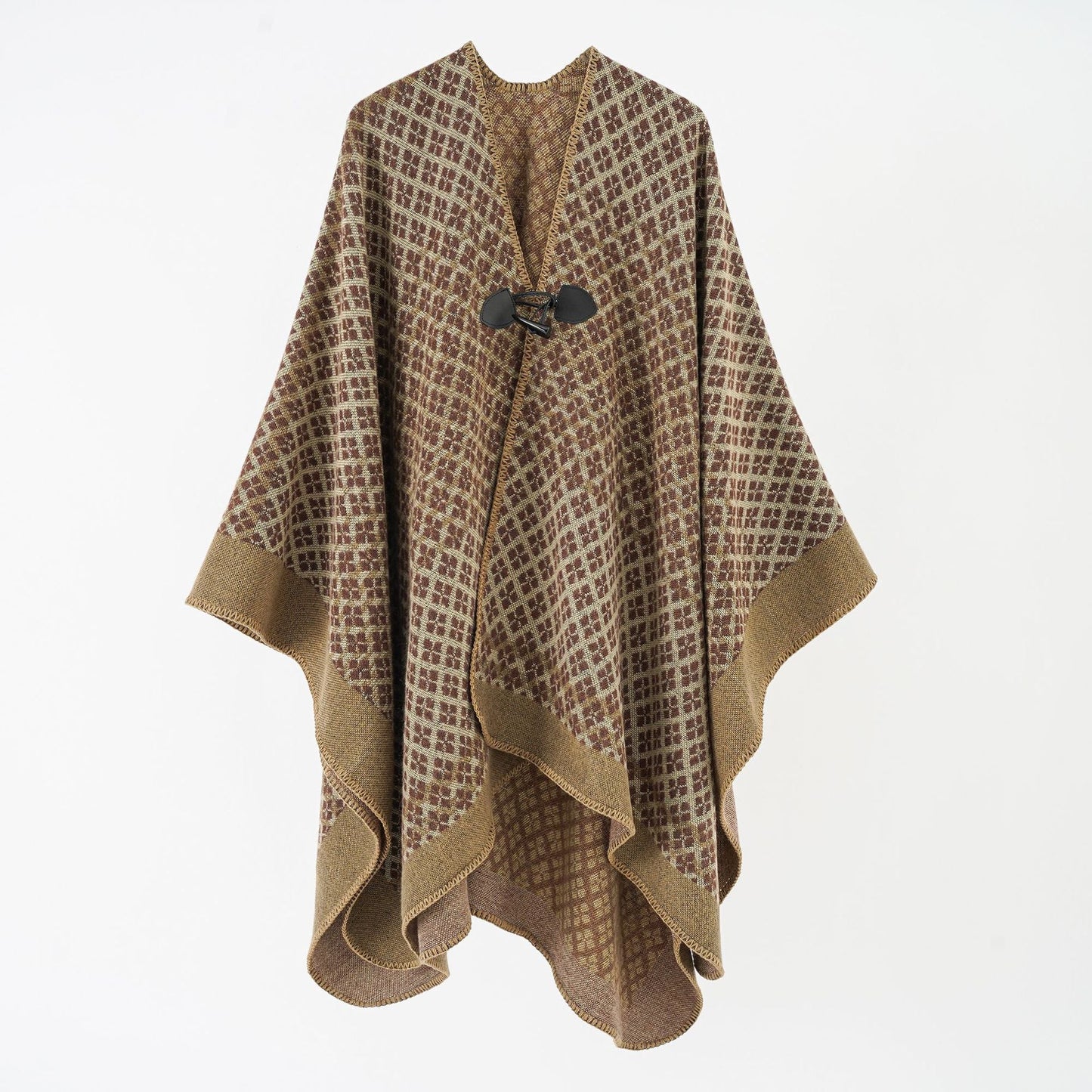 Four Seasons Button Shawl Autumn Winter Oversized Ethnic Thick Warm Split Cloak Travel Scarf for Women