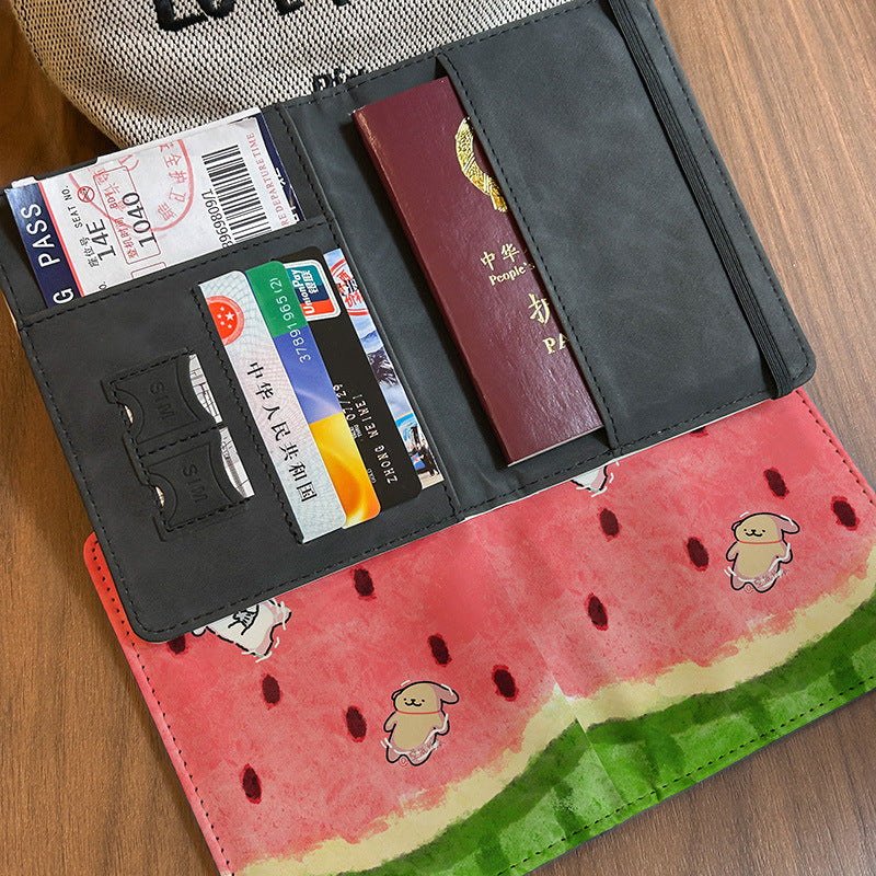 Line Dog Spring Travel Passport Holder Document Case Protective Cover Multi-Function Card Holder for International Travel Portable Organizer Ticket Storage