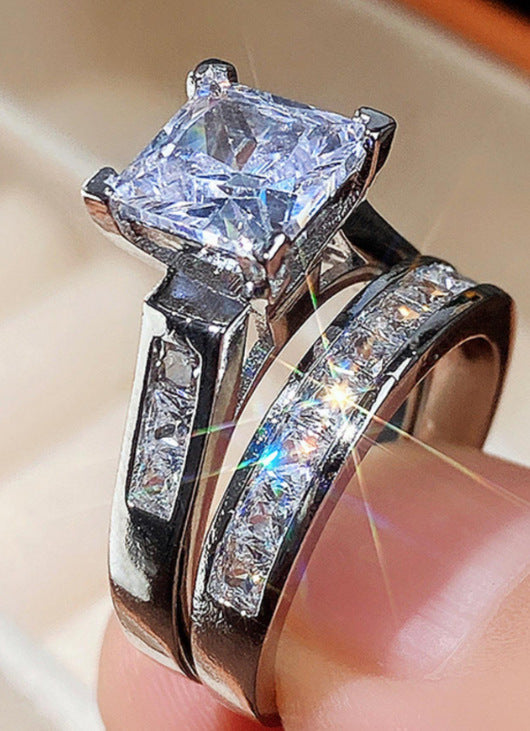 New Women's Square Diamond Zircon Couple Rings