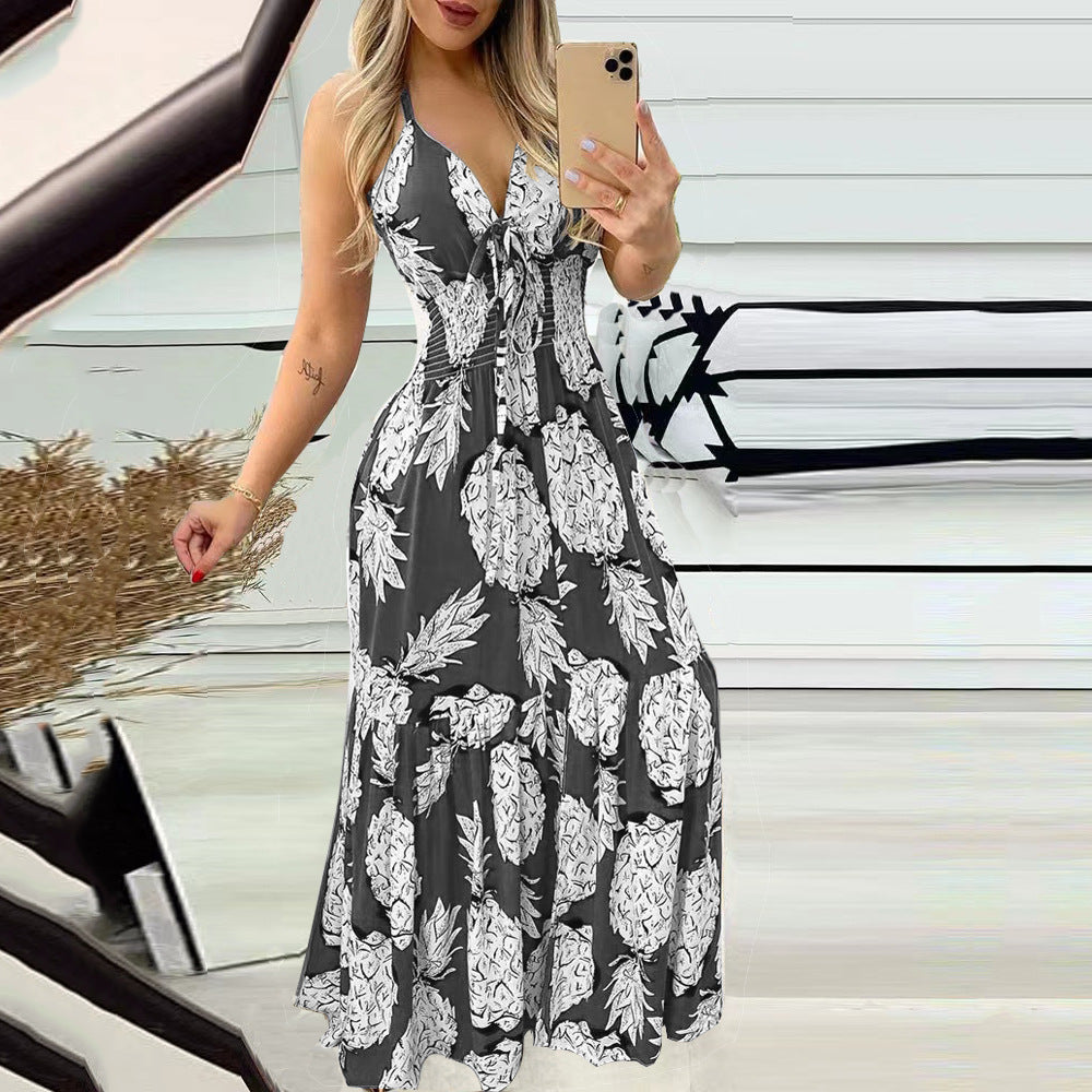 Summer Bustier Spaghetti Strap High Waist Printed Maxi Dress Sexy Women's Dress