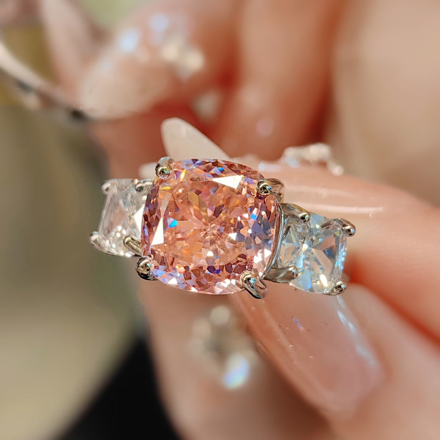 Women's Pink Diamond Ice Flower Cut High Carbon Rhinestone Advanced Luxury Jewelry Set