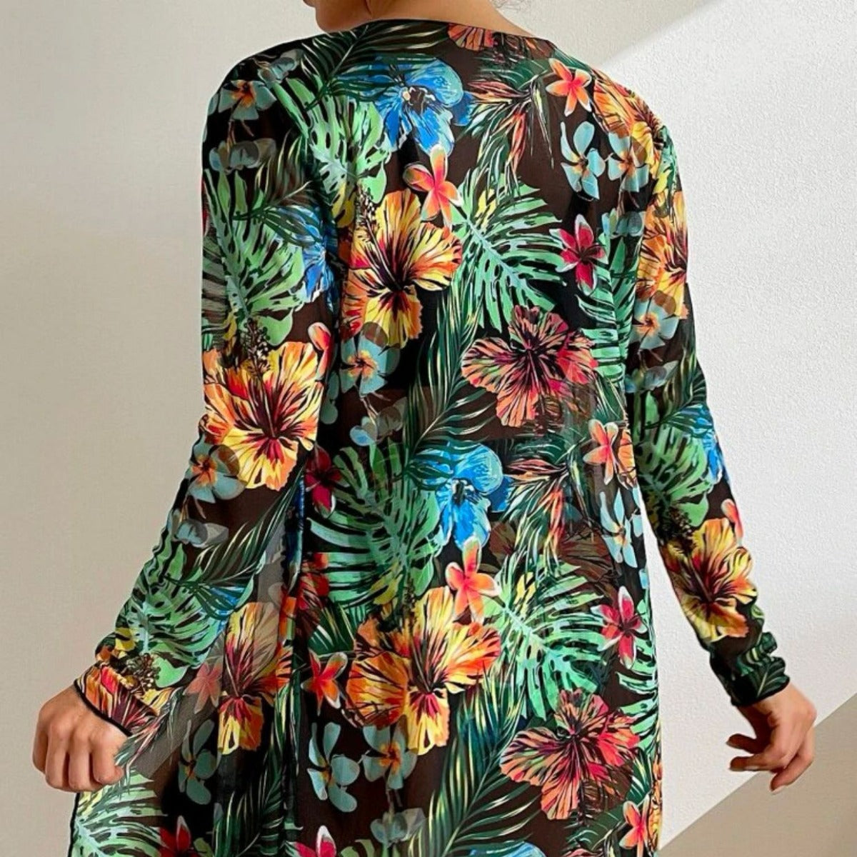 Sexy Mesh Bikini Three Piece Set Push Up Split Printed Swimsuit for Women