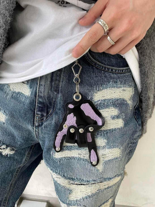 Leather Embroidered Button Palm Decoration Keychain
