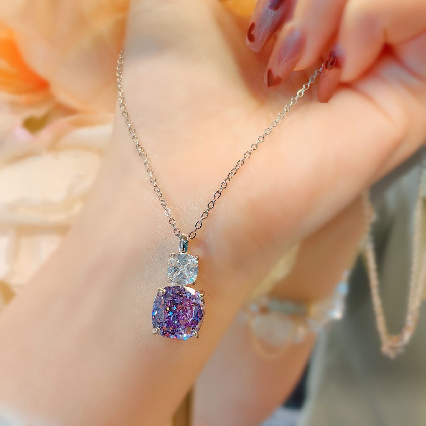 Women's Pink Diamond Ice Flower Cut High Carbon Rhinestone Advanced Luxury Jewelry Set