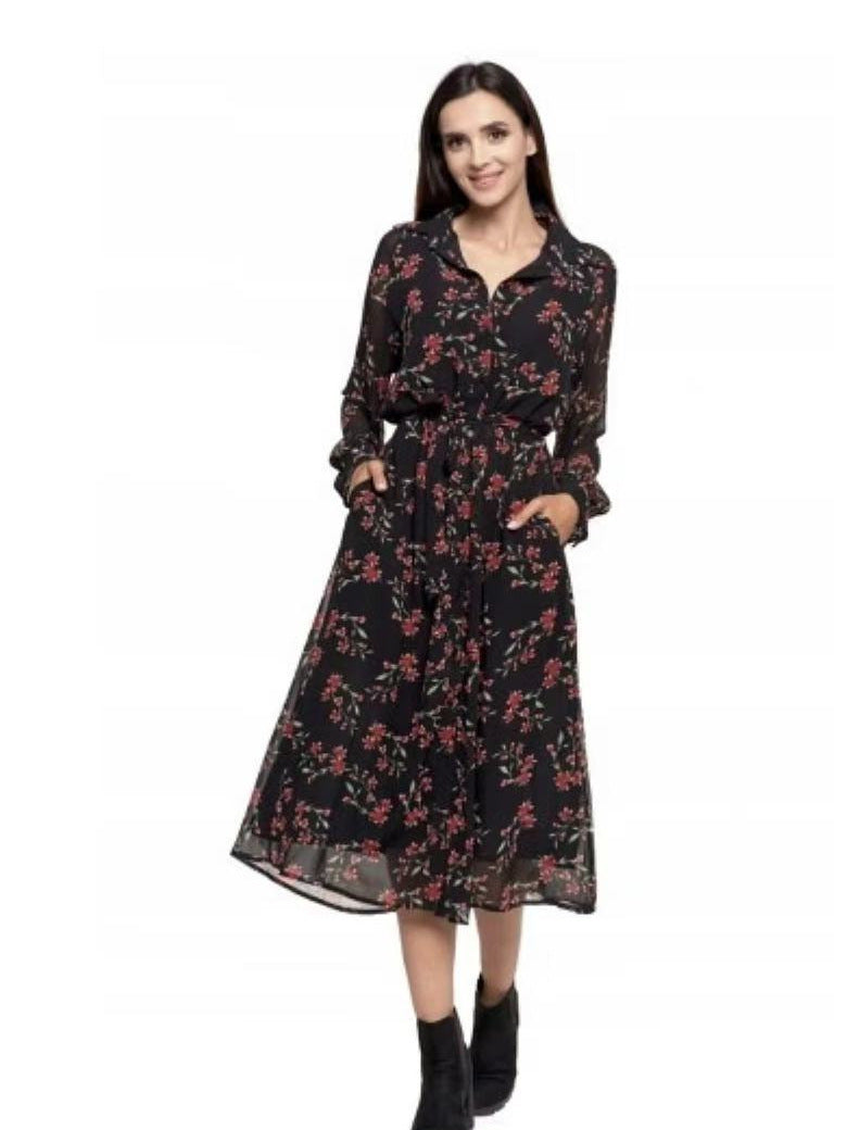 Fashion Floral Print Cardigan Dress – Loose Long Sleeve Shirt Midi, Open-Front Layering Piece