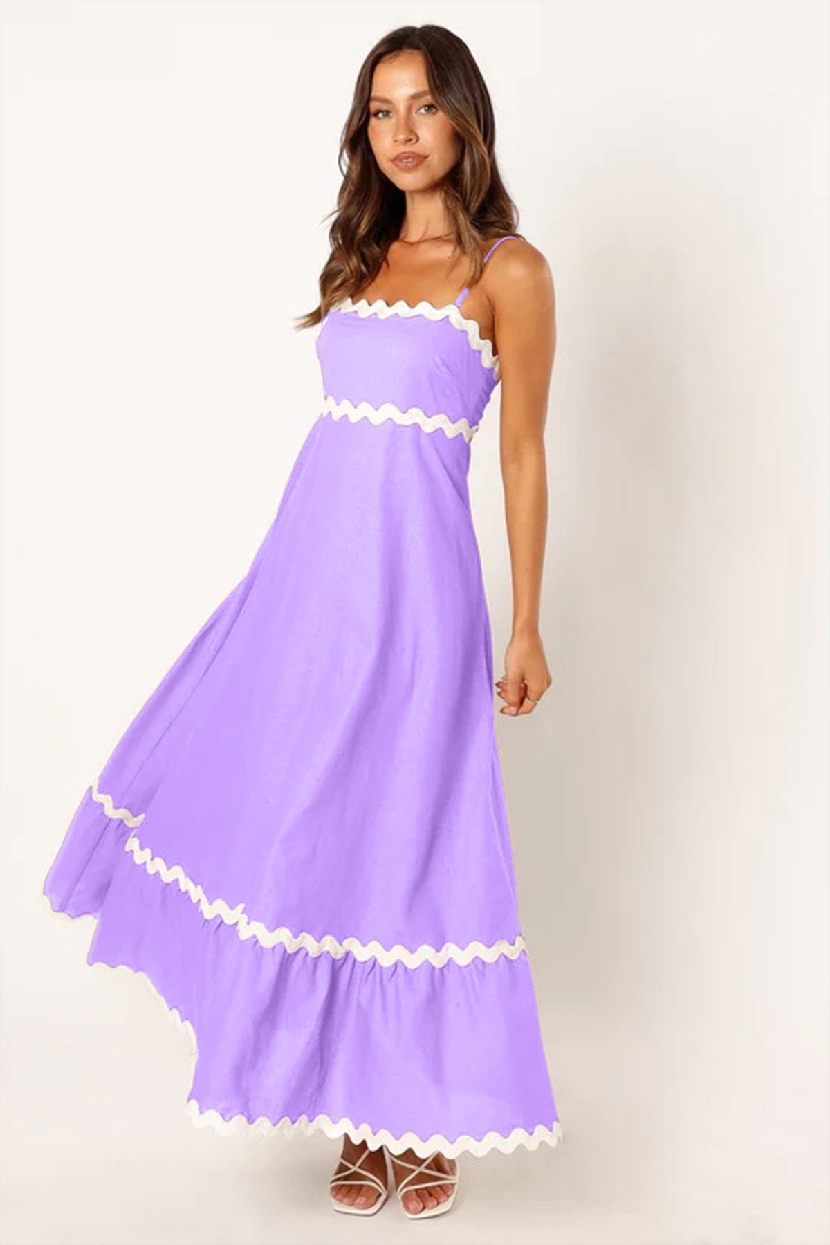Summer solid color lace stitching elegant suspender tube top super pendulum dress