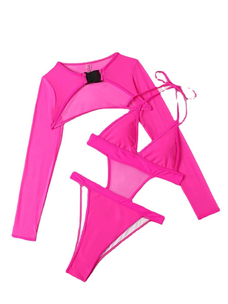 Solid Color Sexy Halter Multi Color Long Sleeve Blouse Sexy Swimsuit