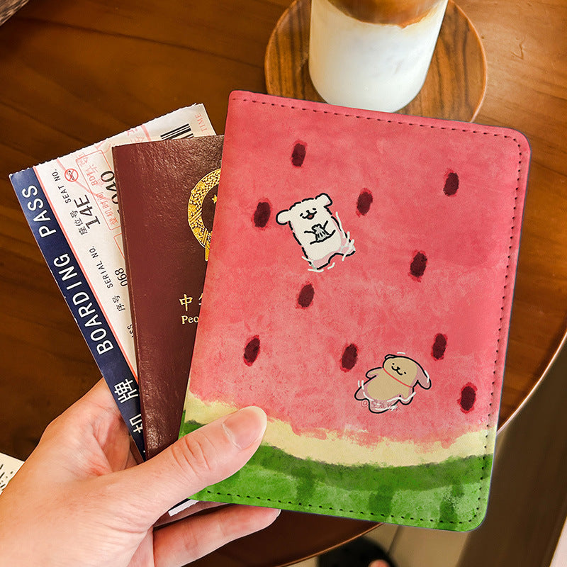 Line Dog Spring Travel Passport Holder Document Case Protective Cover Multi-Function Card Holder for International Travel Portable Organizer Ticket Storage