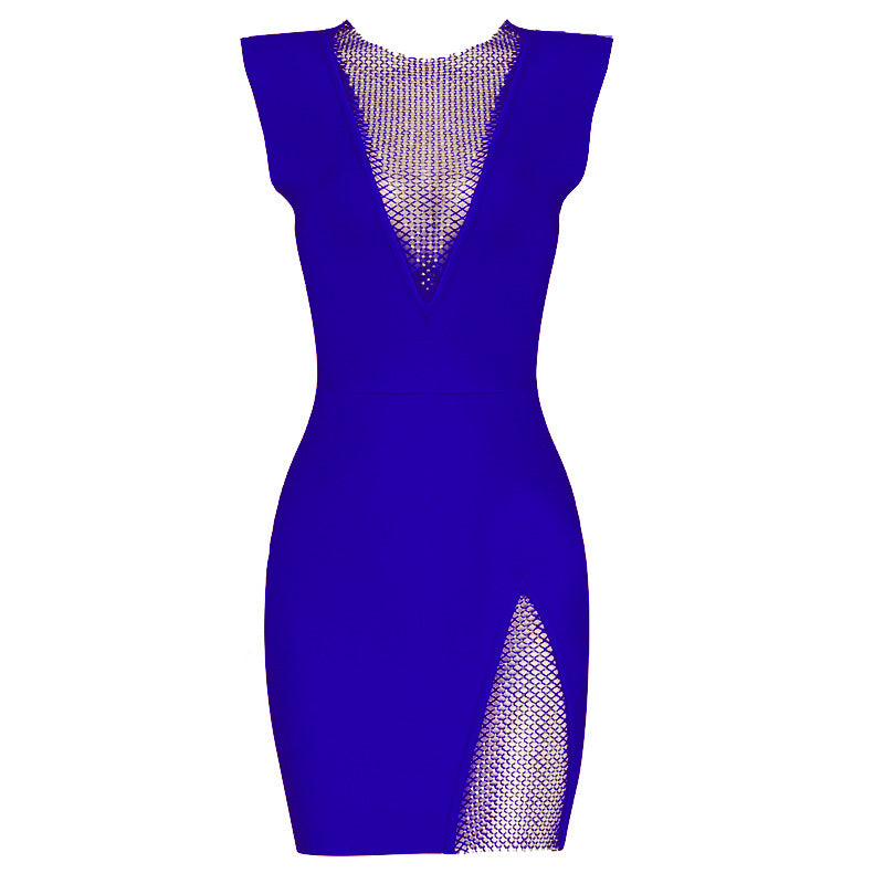 Summer Net Drill Sexy Sleeveless Bandage One Piece Dress Elegant Women Clothing