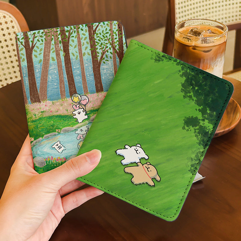 Line Dog Spring Travel Passport Holder Document Case Protective Cover Multi-Function Card Holder for International Travel Portable Organizer Ticket Storage