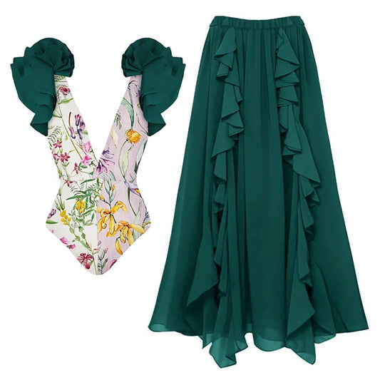 Sexy Swimsuit Women Conservative Cover Belly Swimsuit Spring Chiffon Beach Skirt Set Swimsuit