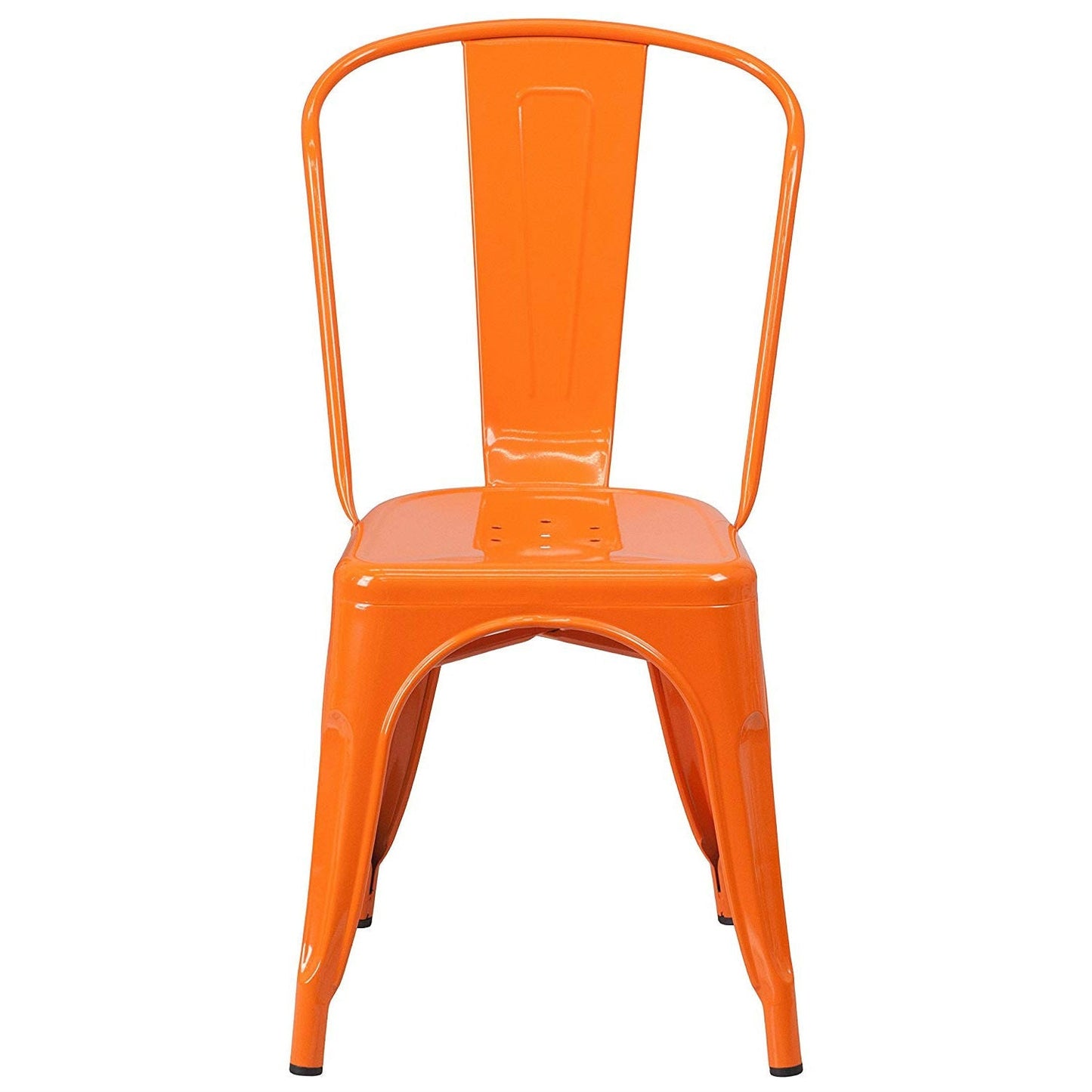 Set of 4 Outdoor Indoor Orange Metal Stacking Bistro Dining Chairs-4
