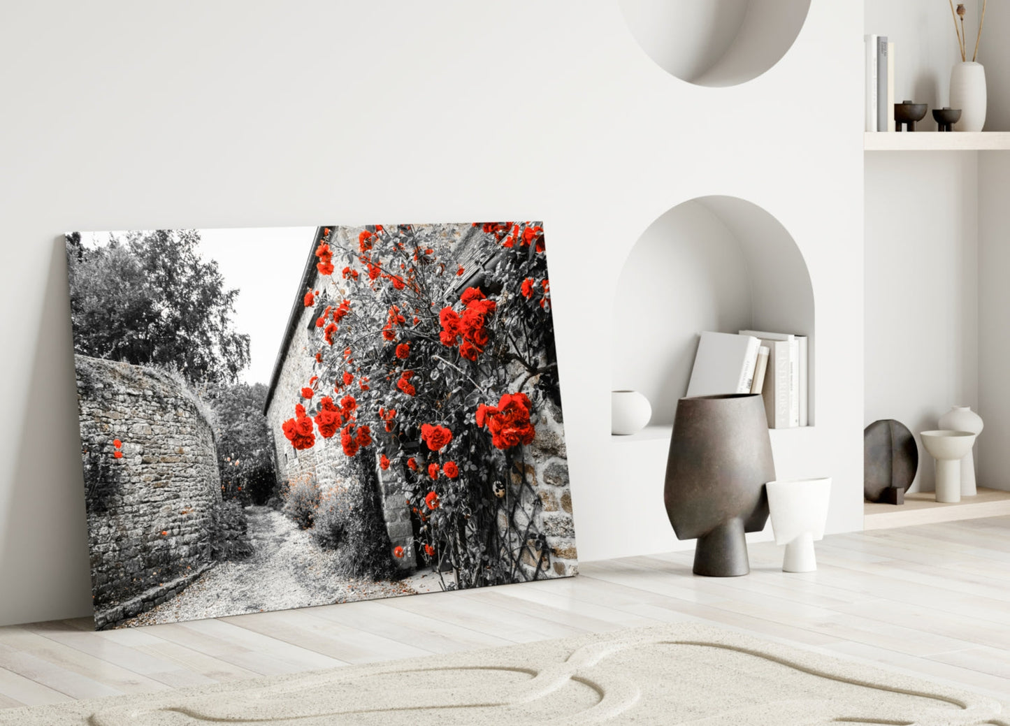 Red Rose Glass Wall Art