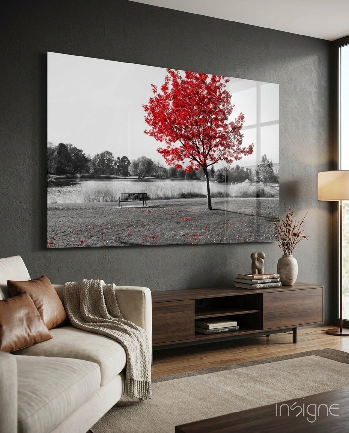Red Tree Glass Wall Art