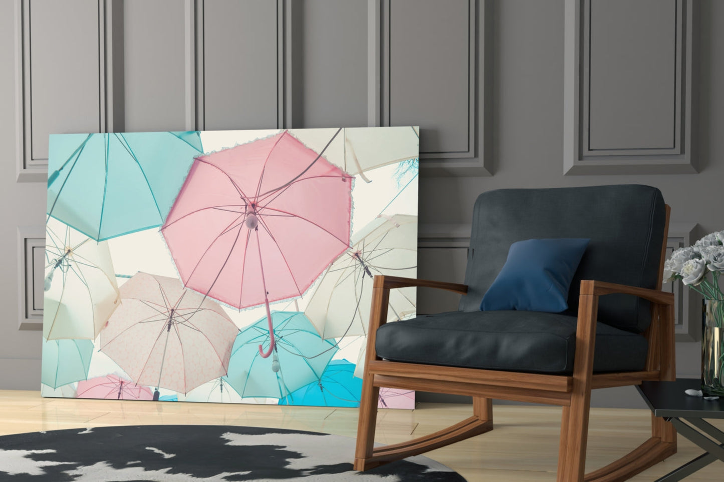 Umbrellas Glass Wall Art