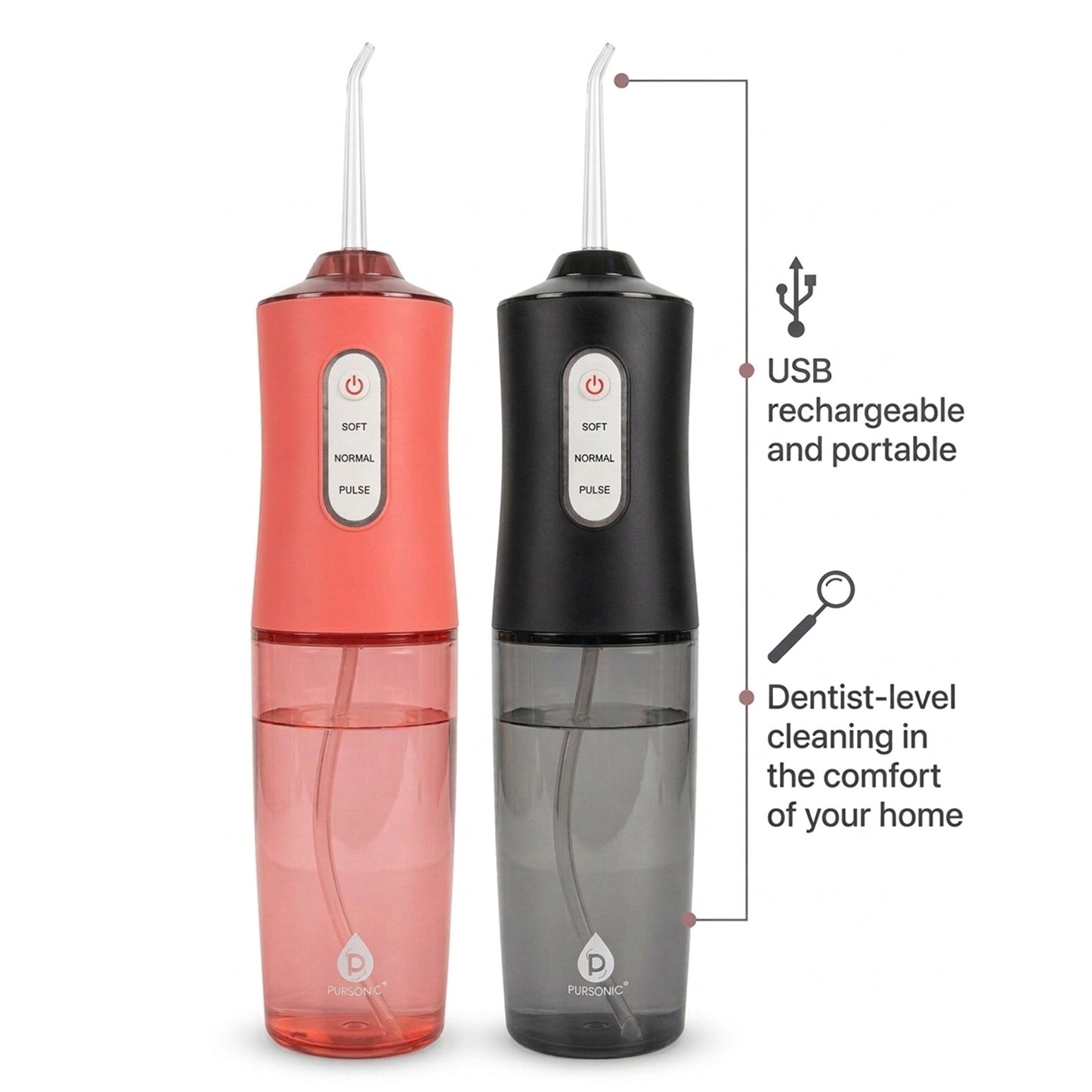 Him’s and Her’s – Pursonic USB Rechargeable Water Flossers (Black & Pink)-1