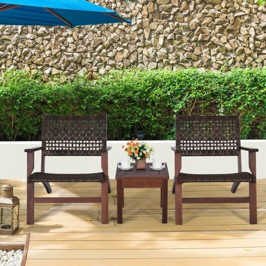 3 Pieces Outdoor Wooden Patio Rattan Furniture Set-0