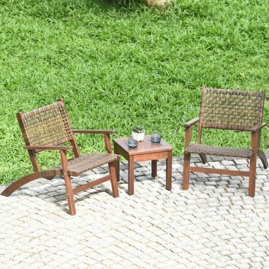 3 Pieces Outdoor Wooden Patio Rattan Furniture Set-1