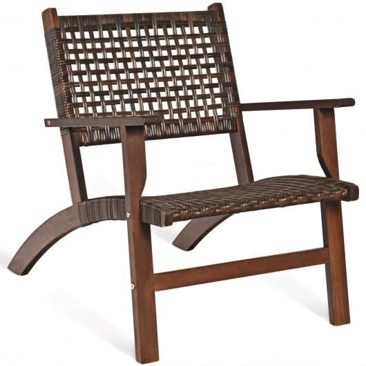 3 Pieces Outdoor Wooden Patio Rattan Furniture Set-3