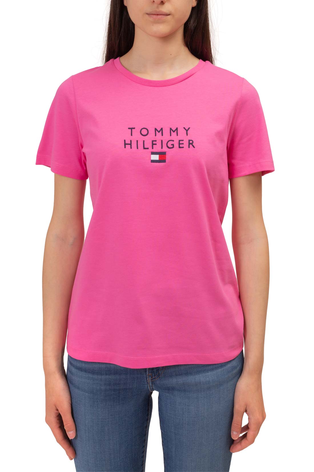 TOMMY HILFIGER - Women's basic T-shirt with logo  - Size S-22