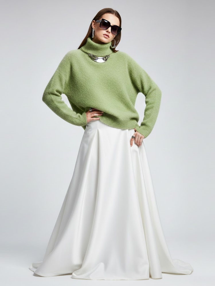 Olive Fuzzy Knit Turtleneck Sweater - WALL STREET: New Colección COUTURE in NOLITA - BYMANYC ® New York-0