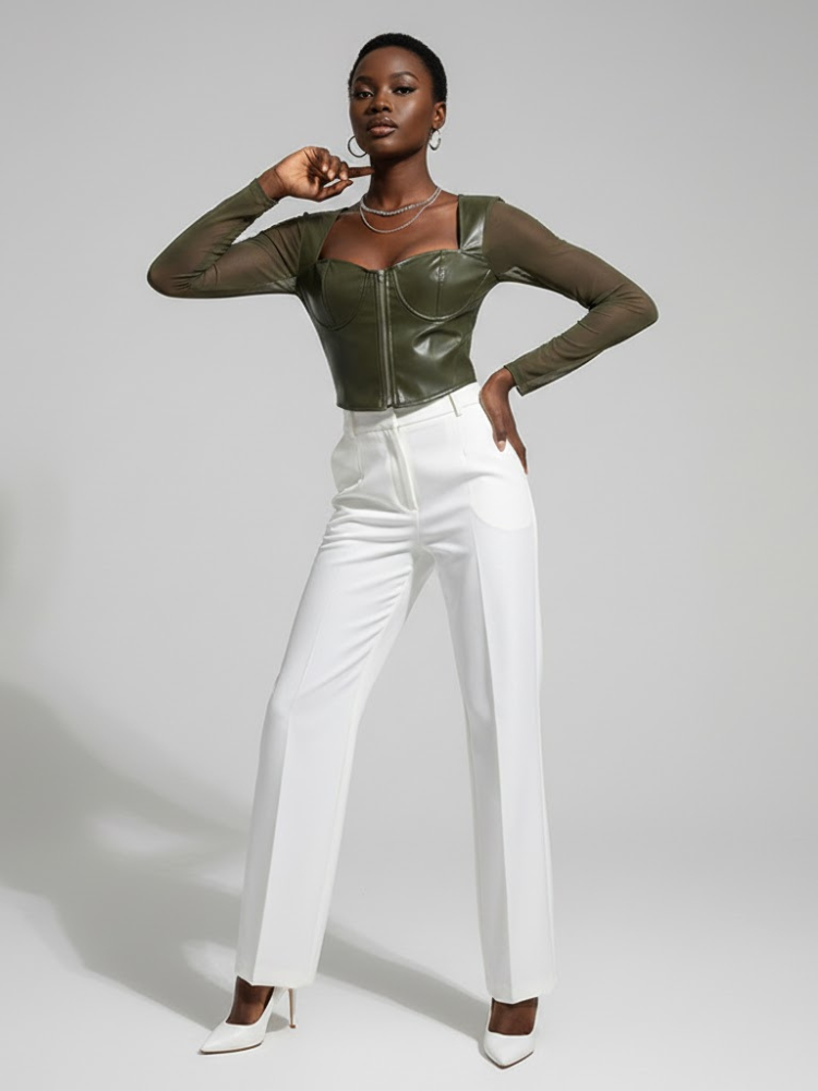 Olive Vegan Leather Corset Top PRINCE: New Colección COUTURE in NOLITA - BYMANYC ® New York-0