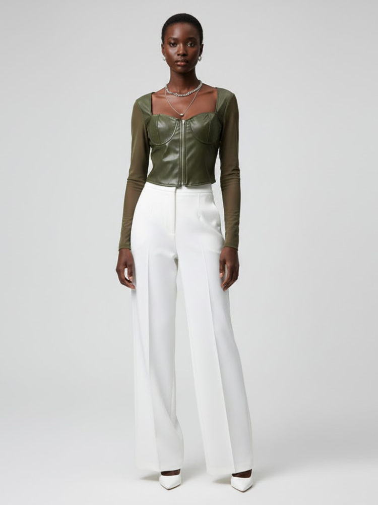 Olive Vegan Leather Corset Top PRINCE: New Colección COUTURE in NOLITA - BYMANYC ® New York-1