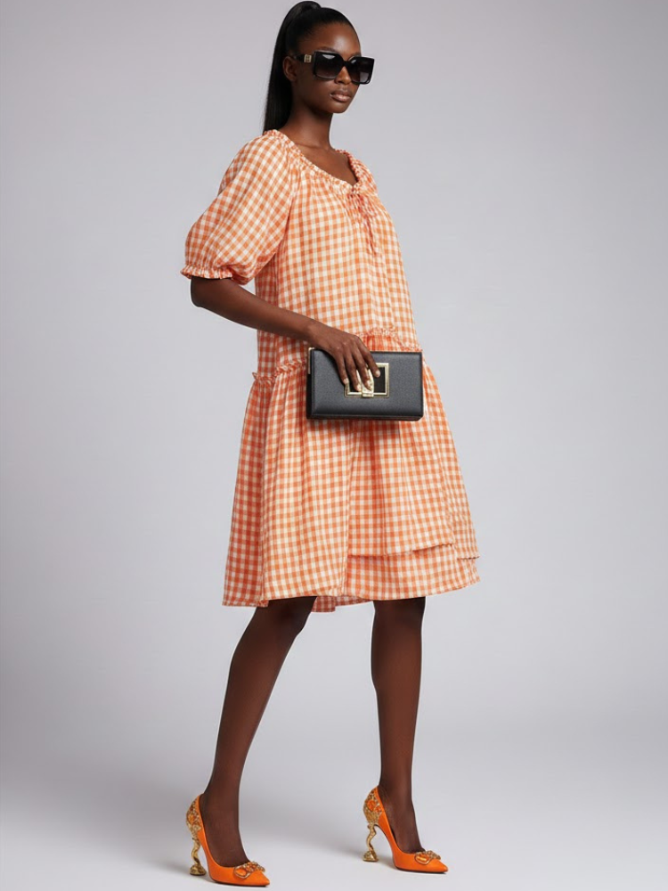 Orange GREENWICH Gingham Dress Prêt-à-Porter BYMANYC ® New York-1