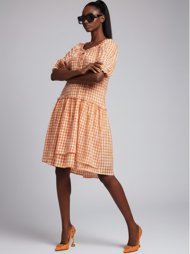Orange GREENWICH Gingham Dress Prêt-à-Porter BYMANYC ® New York-0