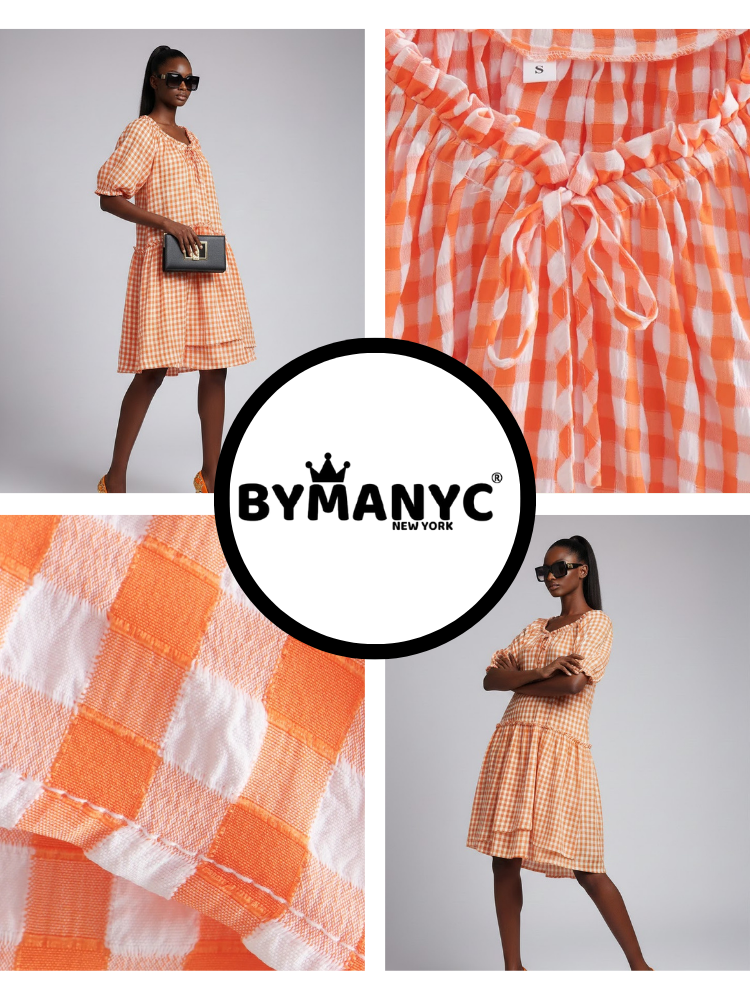 Orange GREENWICH Gingham Dress Prêt-à-Porter BYMANYC ® New York-2