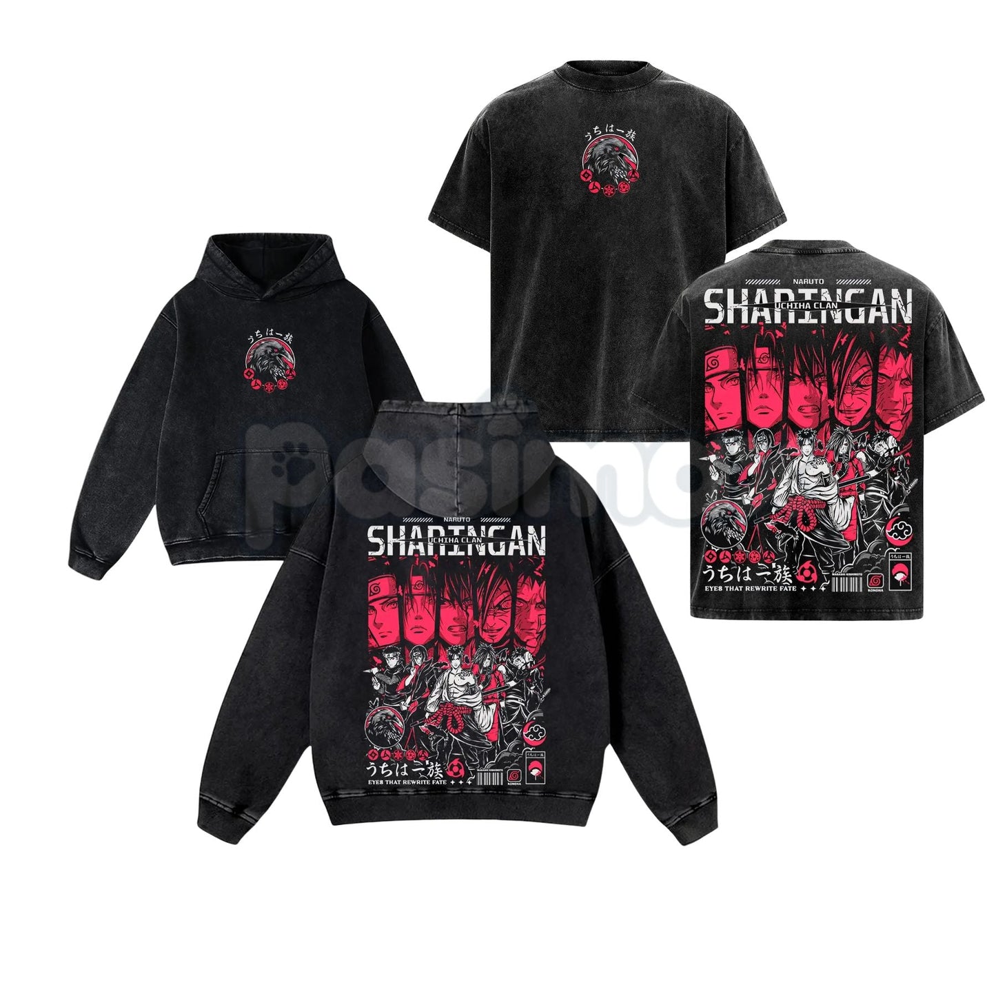 Otaku Lux Uchiha Clan Sharingan T-Shirt – Retro Vintage Washed Naruto Anime Graphic Tee