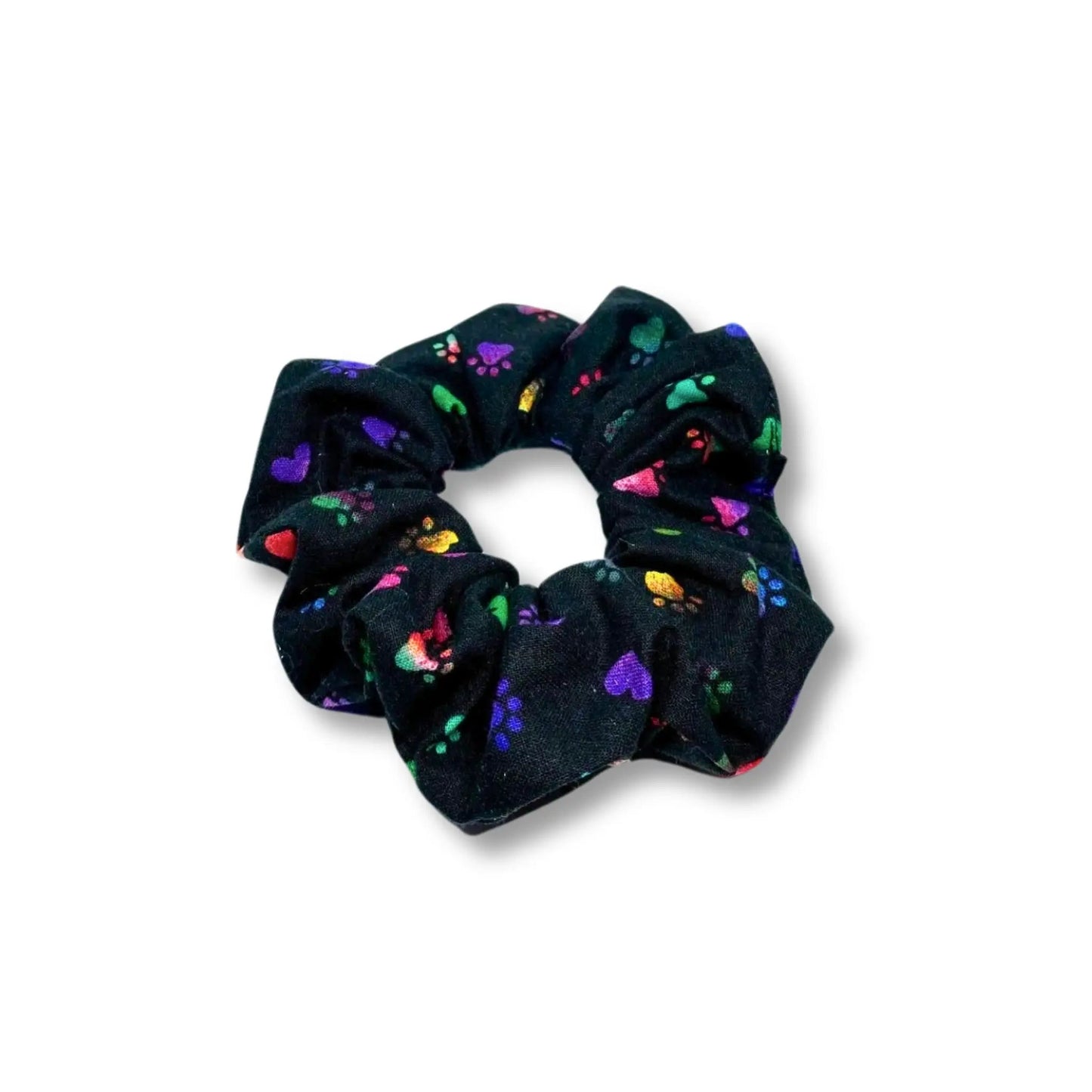 Mini Black Colored Paw Print Scrunchie