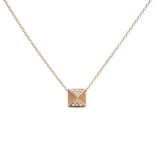 14K Yellow Gold 1/4 Cttw Diamond Matte Finished Pyramid Pendant Necklace (G-H Color, SI1-SI2 Clarity) - 18 Inches-0