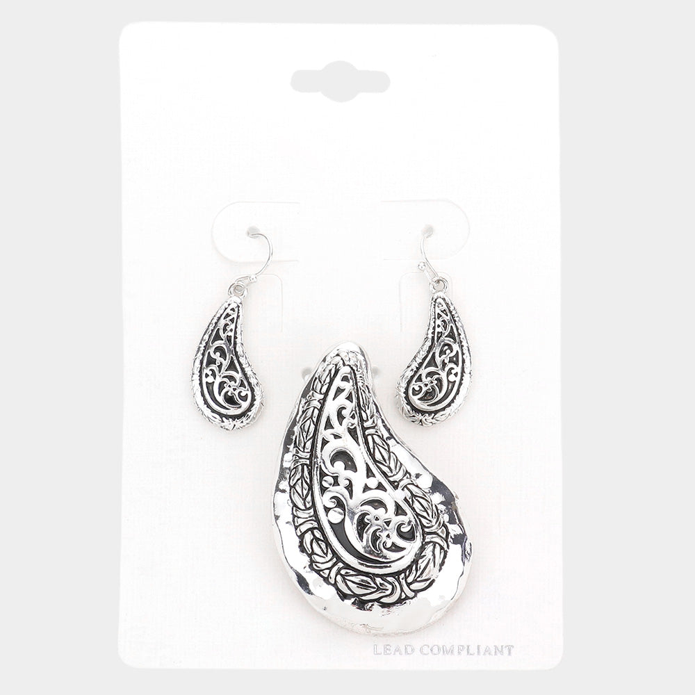 Metal Filigree Pendant Set