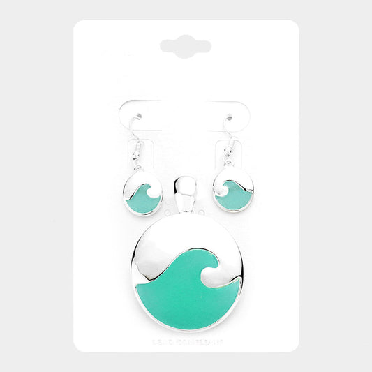 Sea Glass Wave Round Magnetic Pendant Set