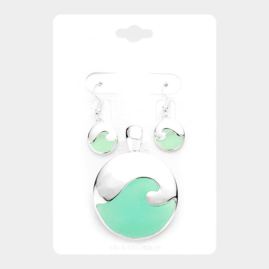 Sea Glass Wave Round Pendant Set