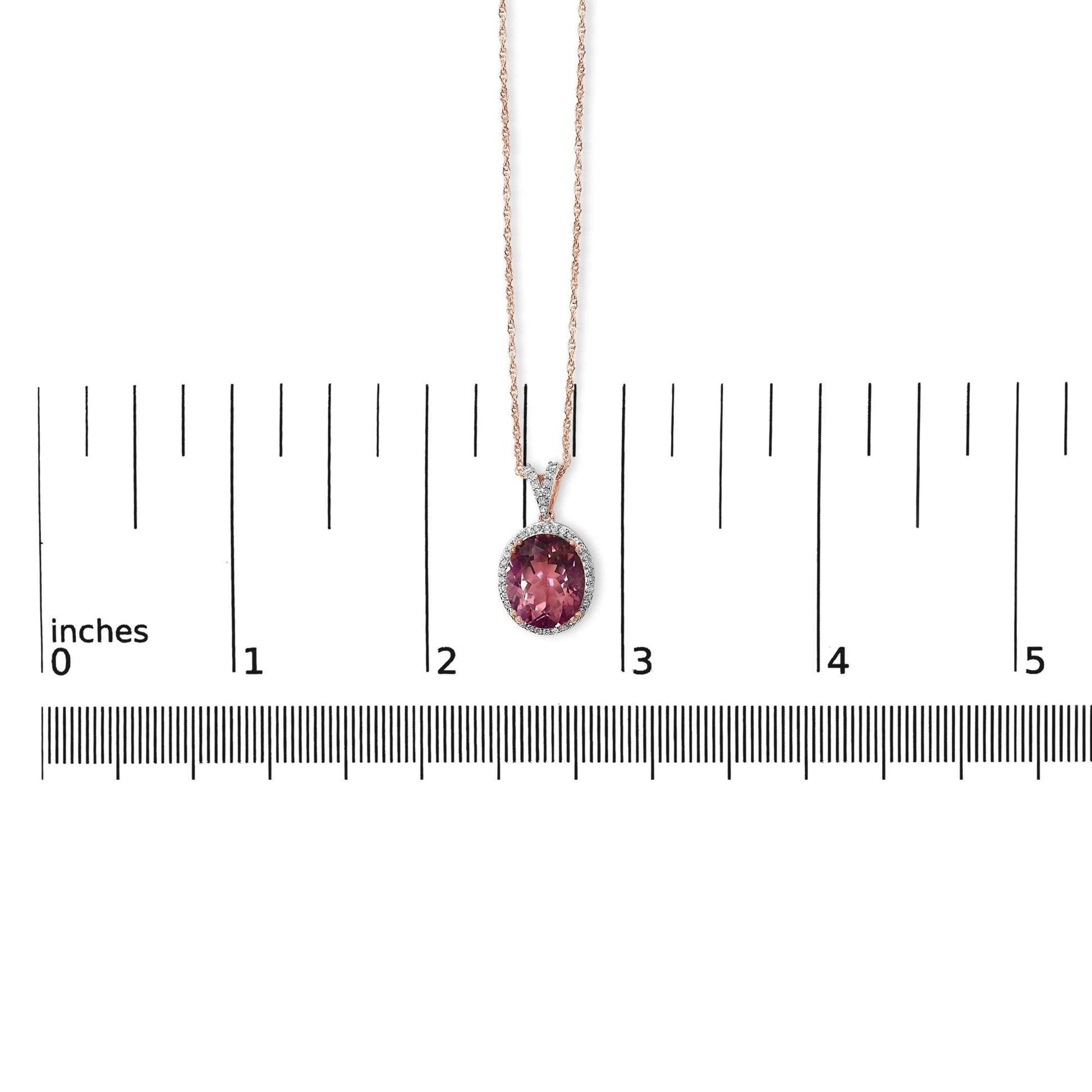 14K Rose Gold Vermeil Sterling Silver 1/5 Cttw Diamond Pink Quartz Oval Pendant Necklace-4