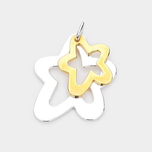 Double Open Metal Star Layered Pendant