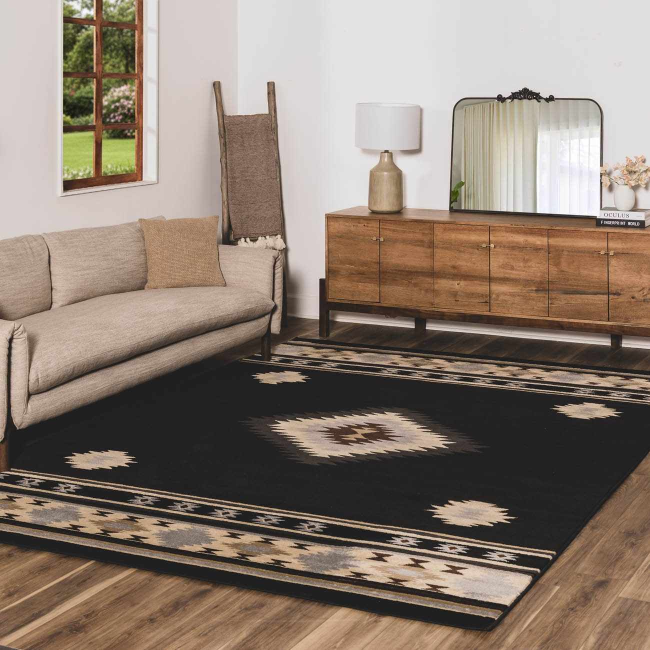 Buckhaven Black Southwestern Area Rug-1