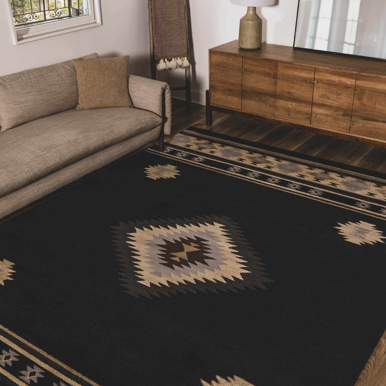 Buckhaven Black Southwestern Area Rug-2
