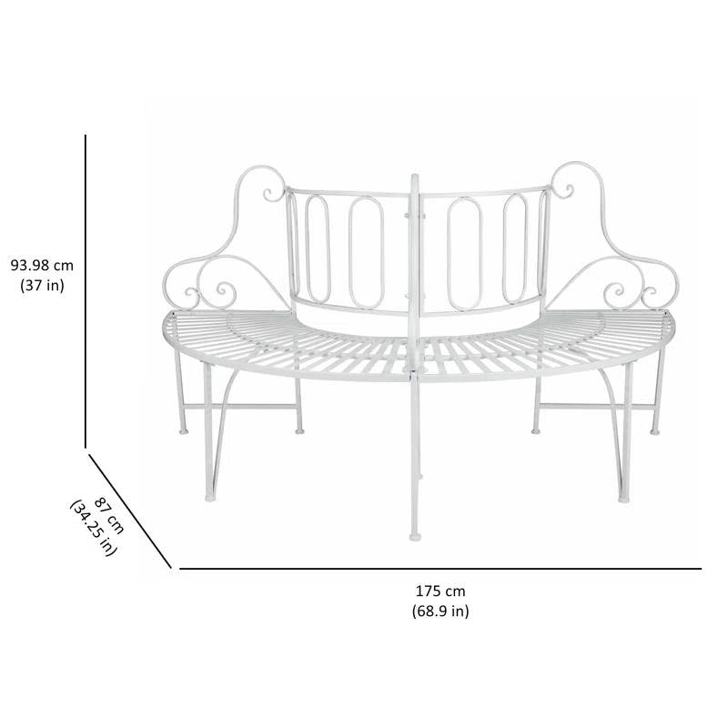 Half-Circle White Metal Outdoor Patio Garden Tree Bench-4