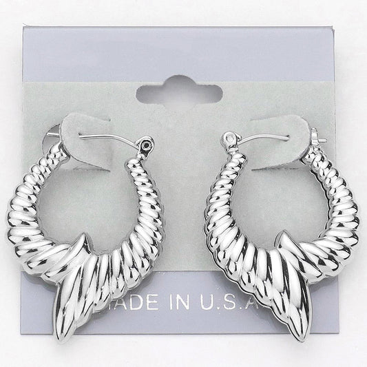 Abstract Metal Pin Catch Hoop Earrings